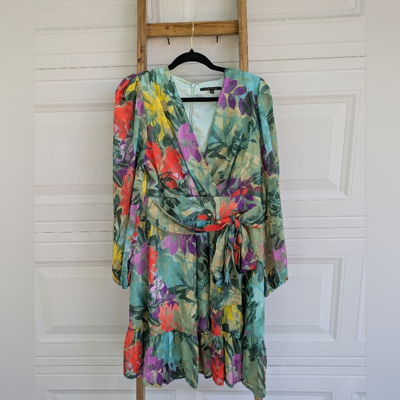 Alex Marie Dresses & Skirts - Alex Marie Simone Floral Print Long Sleeve Tie Waist V-Neck Dress